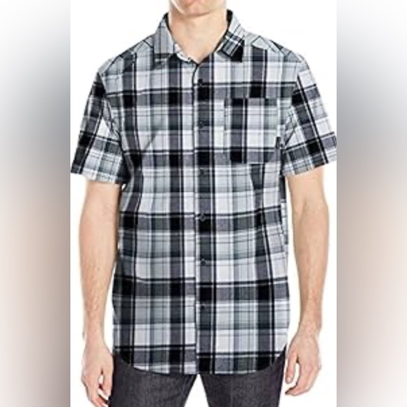 Columbia 100% Cotton‎ Gray Plaid Short Sleeve Button Collared Shirt Men’s L EUC - Picture 2 of 12